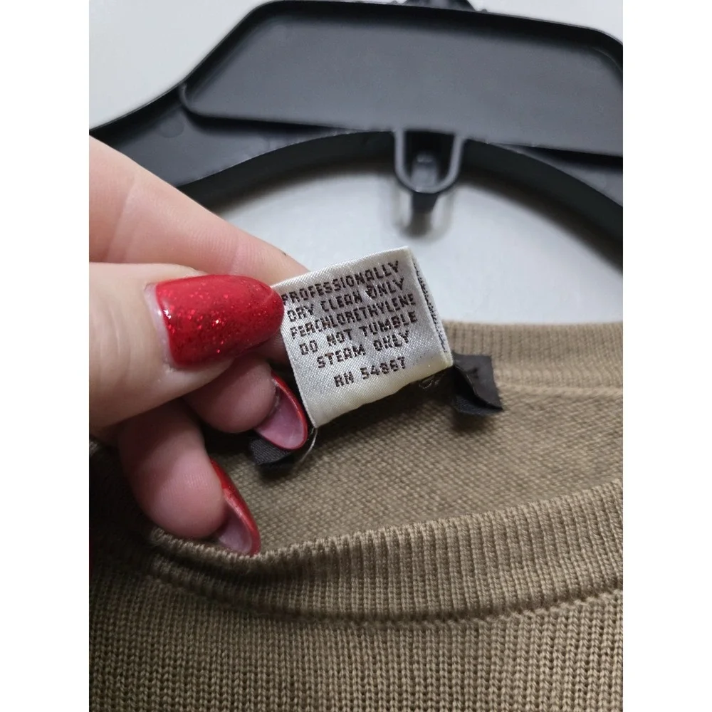 Henri Bendel Classics Tan Beige Extrafine Merino Wool Crewneck Sweater Womens M